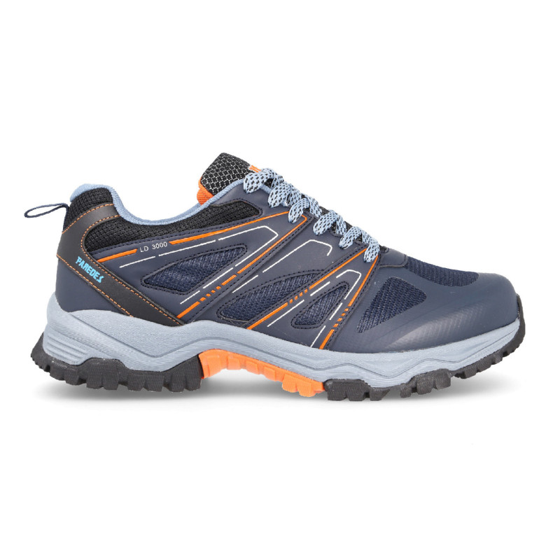 Men's trekking shoes in blue with orange and black touches with slip-resistant sole