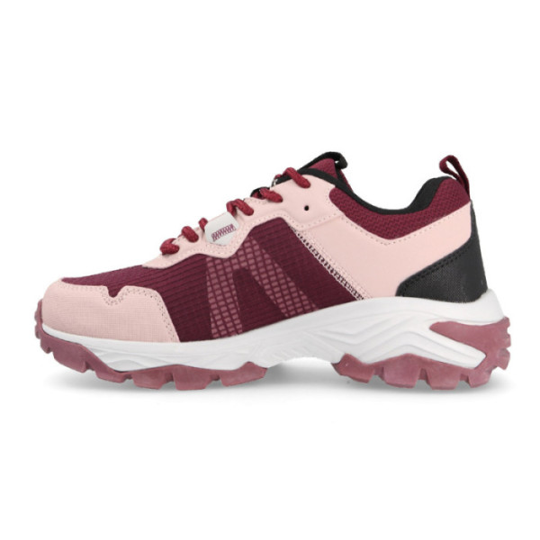 Zapatillas de trekking para mujer en color rosa con combinaciones de granate resistentes 2