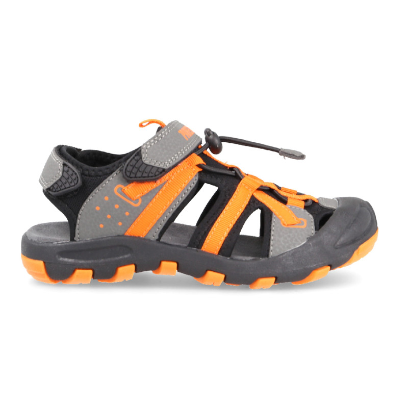 Closed trekking sandals for children with great fit for greater support in gray and orange