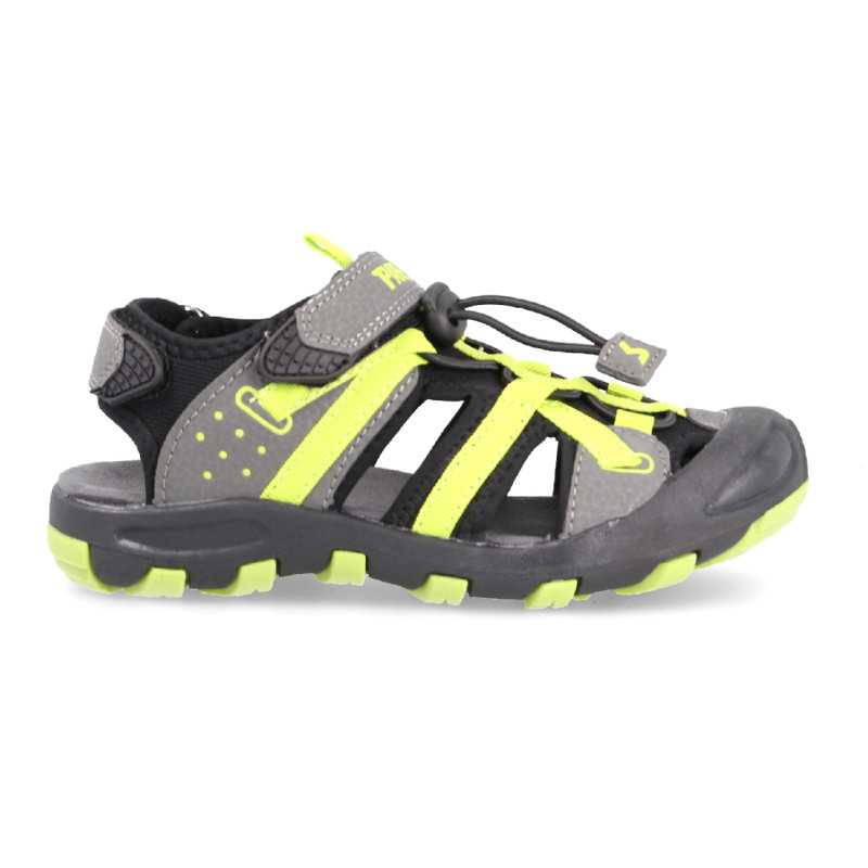 Closed trekking sandals for children with great fit for greater support in gray and green