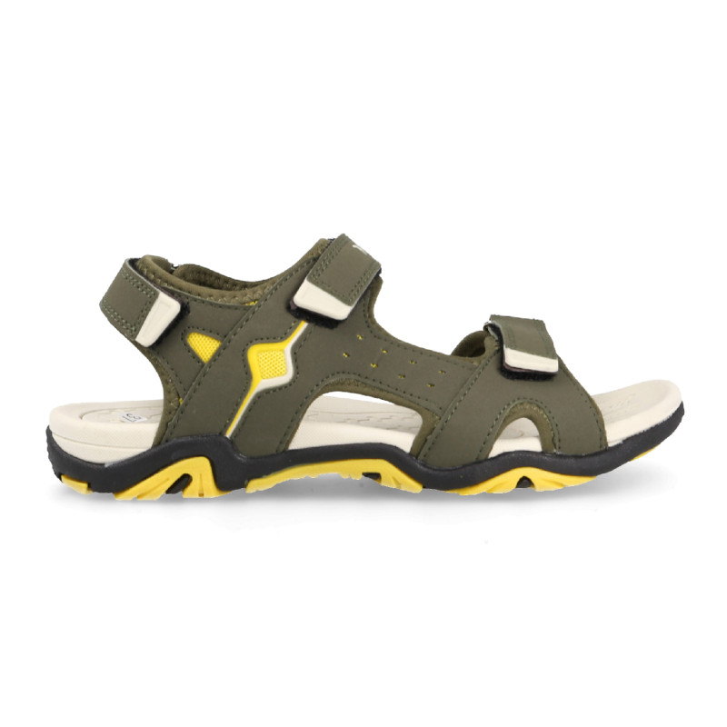 Trekking sandals for children comfortable, light and resistant with triple closure in velcro in kaki color