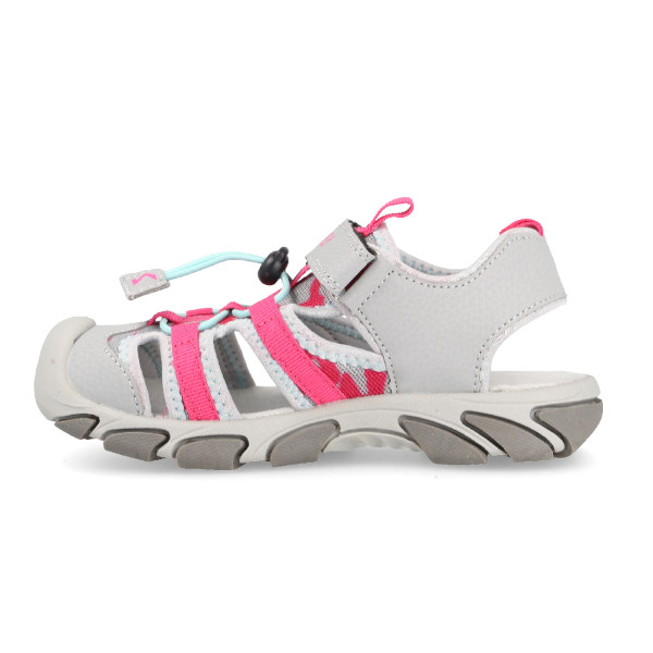 Sandals for children closed with double adjustment for greater protection in gray with pink brushstrokes 2