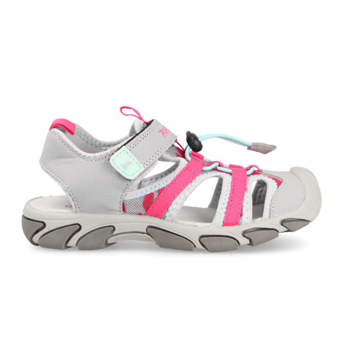Sandals for children closed with double adjustment for greater protection in gray with pink brushstrokes Sandals for children closed with double adjustment for greater protection in gray with pink brushstrokes