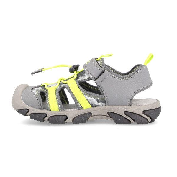 Sandals for children closed with double adjustment for greater protection in gray with yellow brushstrokes 2