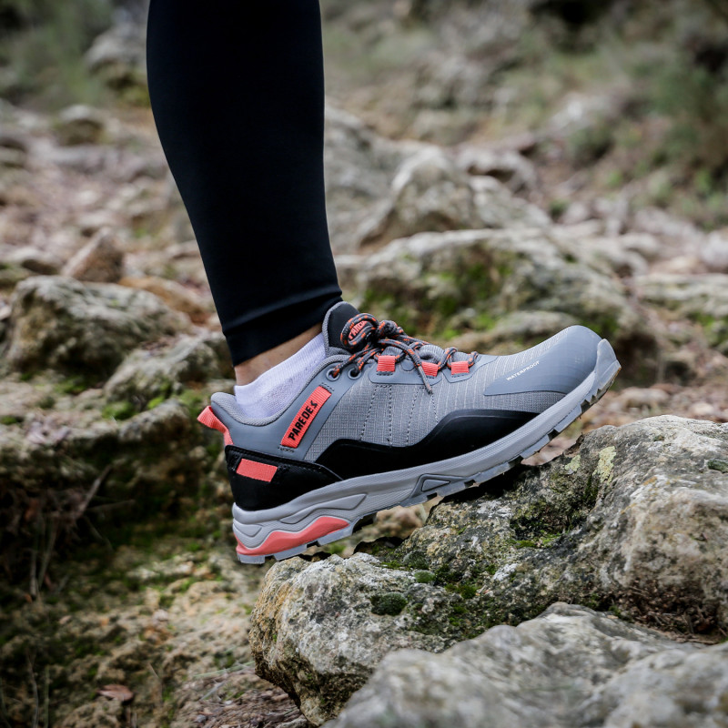 Hiking Shoes with a zoom in while hiking in an adventure.