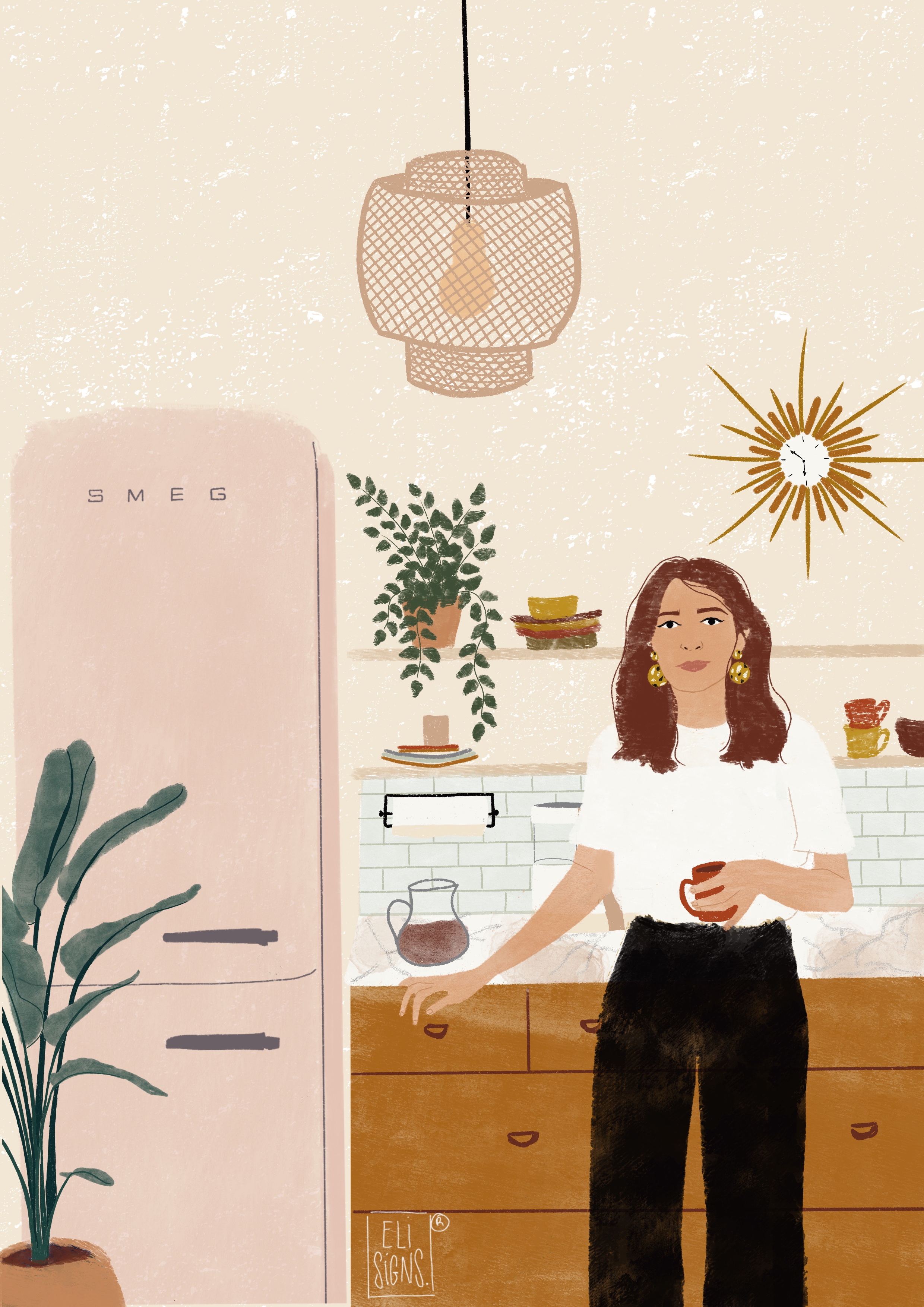 Ilustración Eli Martínez. Mujer emprendedora. Colaboración blog Paredes Paredes con la Ilustración española Eli Martínez