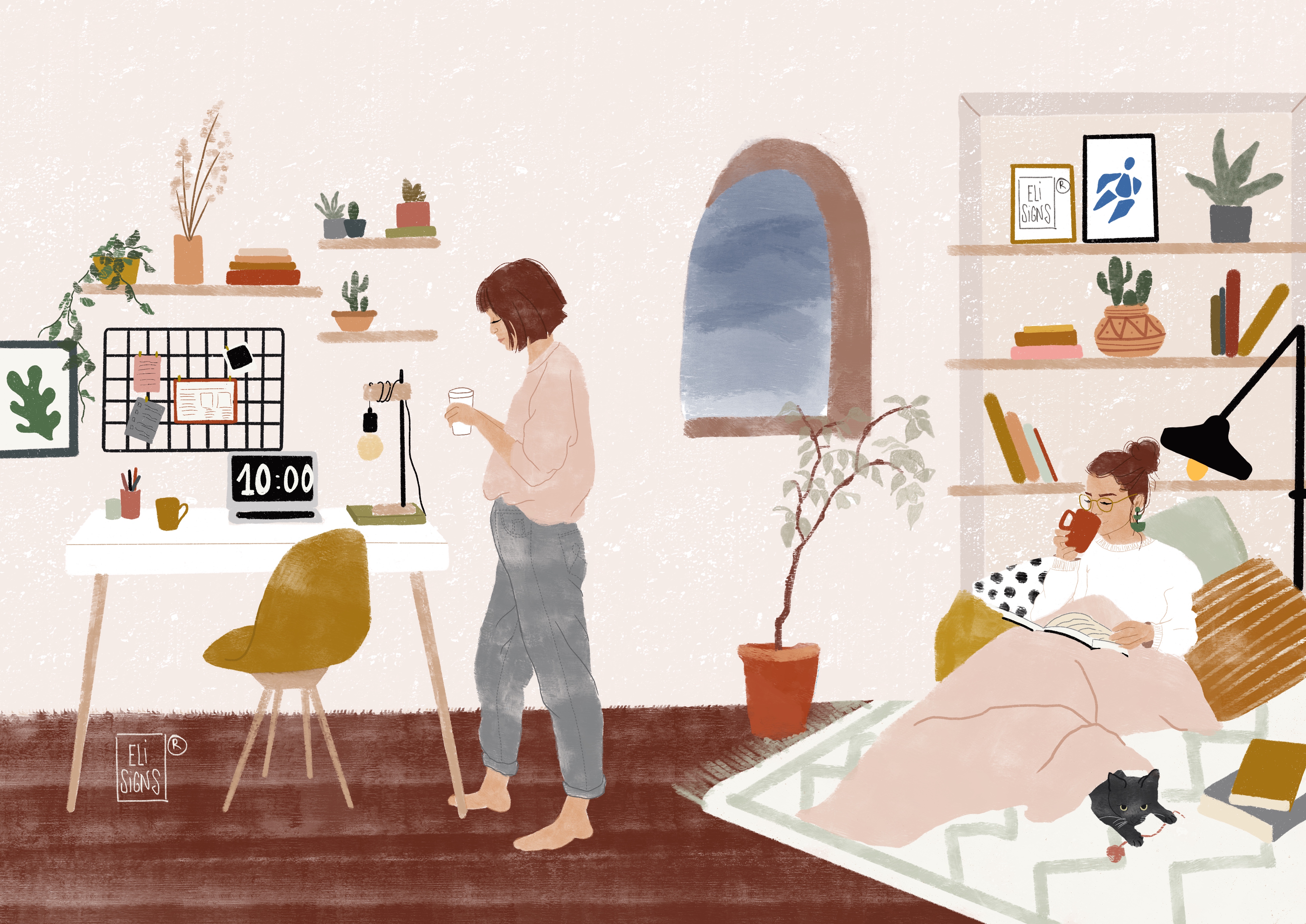 Ilustración Eli Martínez. Mujeres emprendedoras. Colaboración blog Paredes Paredes con la Ilustración española Eli Martínez