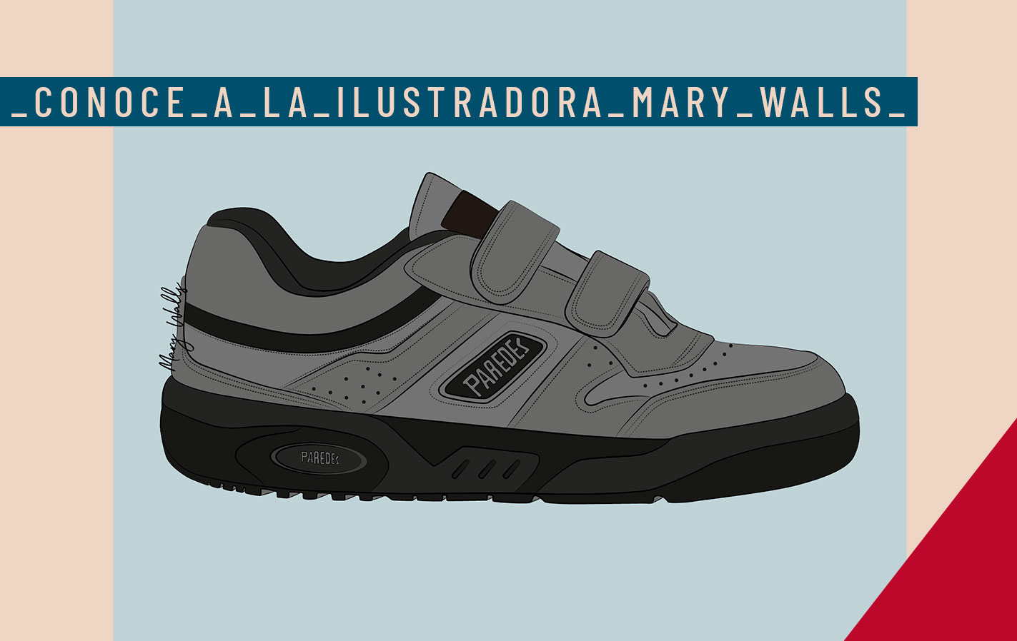 Paredes con la ilustración. Versión ilustrada de las zapatillas Paredes por Mary Walls